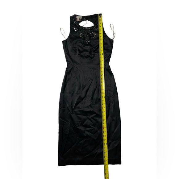 Karen Millen Black Dress Sz 4 Silk Satin Beaded Sleeveless Knee Length Cocktail - Picture 3 of 7